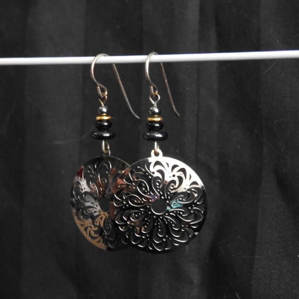 2/$13 Adajio Art Deco Black Hematite Filigree Earrings Handmade in USA - Picture 6 of 8